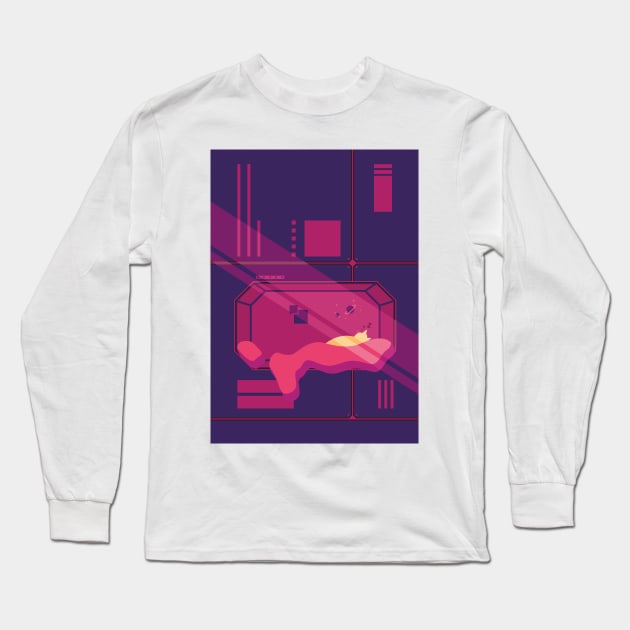 Cyberpunk Cat Sunset Bedroom Long Sleeve T-Shirt by Adrian's Outline